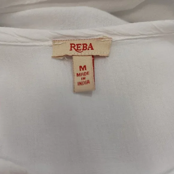 Reba Embroidered Tunic White Blue Boho Peasant Style - Picture 7 of 12